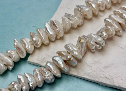 13-15x22-26 mm Natural White Biwa Freshwater Pearl Center Drilled Rare Thick High Luster Biwa Pearl Beads #P3398
