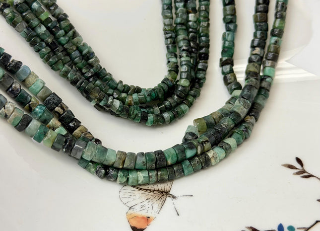 4-5.5 mm Faceted Rondelle Heishi Tire Shape Natural Mixed Green Emerald Gemstone Loose Beads 13 Inches #4786