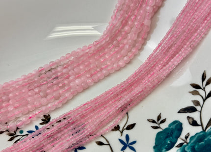 2x2mm 4x4mm Micro Faceted Cube Dice Square Shape Rose Quartz Diamond Cut Pink Gemstone Beads 15 Inches Strand #3563