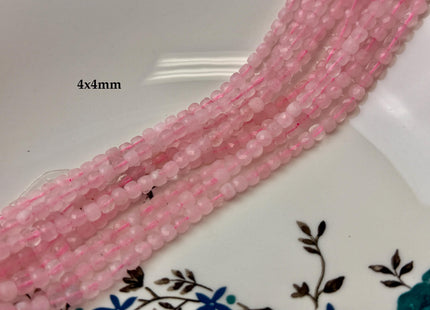 2x2mm 4x4mm Micro Faceted Cube Dice Square Shape Rose Quartz Diamond Cut Pink Gemstone Beads 15 Inches Strand #3563