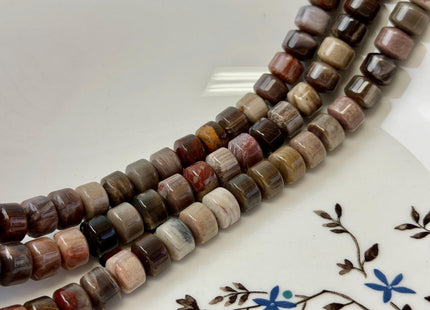 8x10 mm AAA Cylindrical Barrel Rondelle Natural Petrified Wood Beads Taupe Beige Brown Color High Quality Gemstone 49 Beads #4787