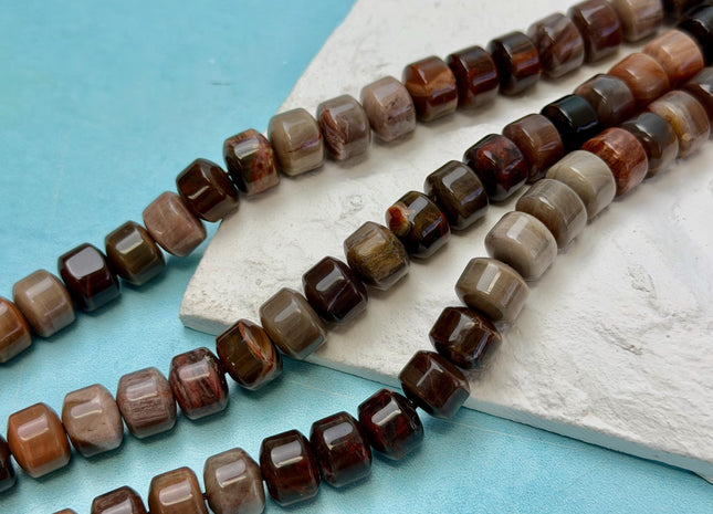 8x10 mm AAA Cylindrical Barrel Rondelle Natural Petrified Wood Beads Taupe Beige Brown Color High Quality Gemstone 49 Beads #4787