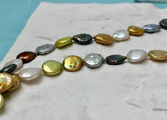 12 mm Mixed Color Coin Freshwater Pearl Beads Genuine Mixed White Gray Gold Bronze Copper Green Brown Coin Pearls 28 Beads #P3402