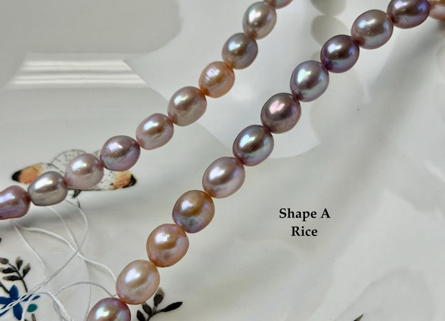 7-9x9-13 mm AAA Natural Mixed Dark Mauve Light Pink Color Freshwater Baroque and Rice Pearl Beads #P3403