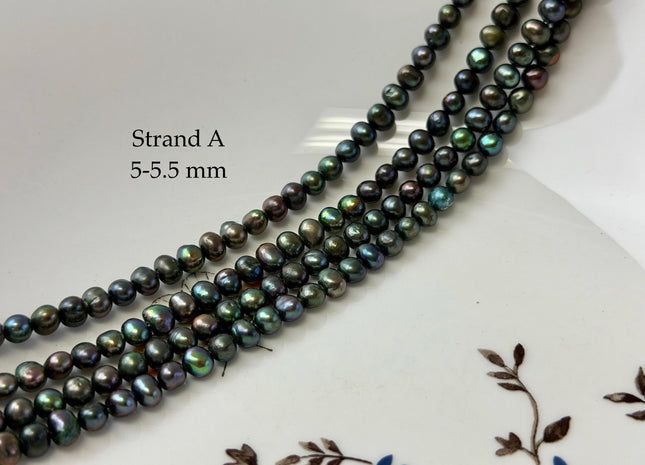 4-5.5 mm AAA Green Peacock Color Potato Freshwater Pearls 15.5 Inches Strand #P3356