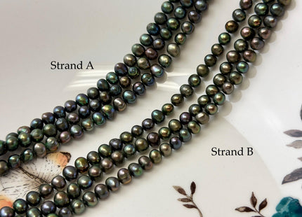 4-5.5 mm AAA Green Peacock Color Potato Freshwater Pearls 15.5 Inches Strand #P3356