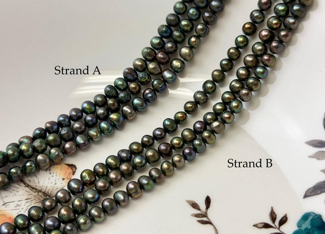 4-5.5 mm AAA Green Peacock Color Potato Freshwater Pearls 15.5 Inches Strand #P3356