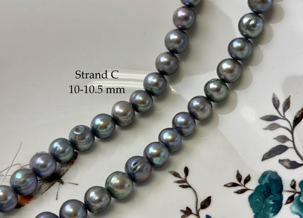 8.5-11 mm Greenish Gray Peacock Color Off Round or Potato Freshwater Pearls 16 Inches Strand #P3357