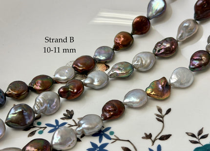 10-13.5 mm Mixed Gray Brown Gold Peacock Color Coin Freshwater Pearls 15.5 Inches Strand #P3419