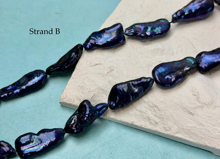 11-13x22-31 mm AAA Purplish Peacock Blue Color Biwa Stick Freshwater Keshi Pearl 16 Inches Strand 15 Pieces #P3422