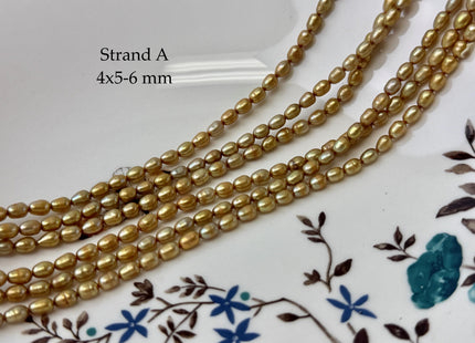 4x5-7 mm AA High Luster Gold Color Tiny Rice Freshwater Pearl 15.5 Inches Strand #P3423