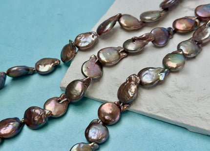 13x16-22 mm Peacock Or Copper Color with Green Sheen Coin Freshwater Pearls 15 Inches Strand 24 Pieces #P3424