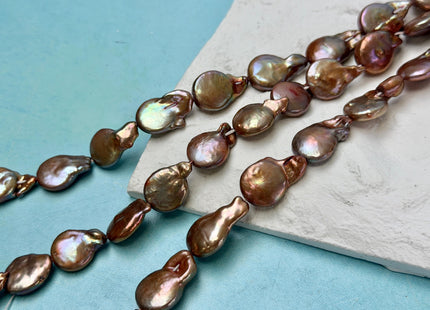 13x16-22 mm Peacock Or Copper Color with Green Sheen Coin Freshwater Pearls 15 Inches Strand 24 Pieces #P3424