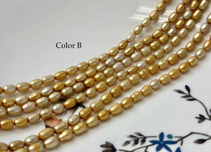 4x5-6 mm High Luster Gold Color Tiny Rice Freshwater Pearl 15.5 Inches Strand #P3425