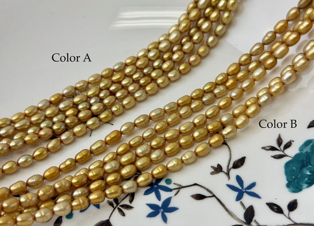 4x5-6 mm High Luster Gold Color Tiny Rice Freshwater Pearl 15.5 Inches Strand #P3425