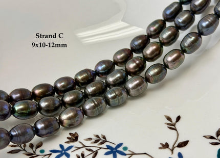 9-10x10-16mm Dark Brown Peacock Color Freshwater Rice/Oval Pearl Beads #P3404