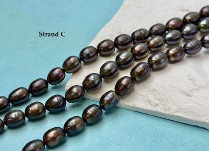 9-10x10-16mm Dark Brown Peacock Color Freshwater Rice/Oval Pearl Beads #P3404