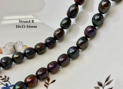 9-10x10-16mm Dark Brown Peacock Color Freshwater Rice/Oval Pearl Beads #P3404