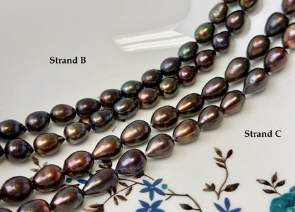 9-10x10-14mm Dark Brown Metallic Peacock Color Freshwater Rice/Oval Pearl Beads #P3405