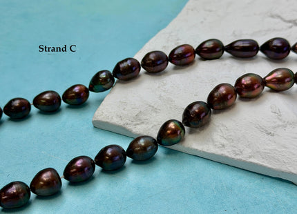 9-10x10-14mm Dark Brown Metallic Peacock Color Freshwater Rice/Oval Pearl Beads #P3405