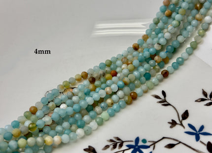 2mm 3mm 4mm Faceted Round Natural Amazonite Gemstone Beads Natural Blue Green Color Tiny Amazonite Beads 15.5 Inches #3677