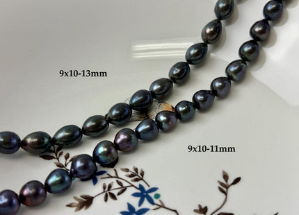 9-10x10-16mm Blue Black Peacock Color Freshwater Rice/Oval Pearl Beads #P3406