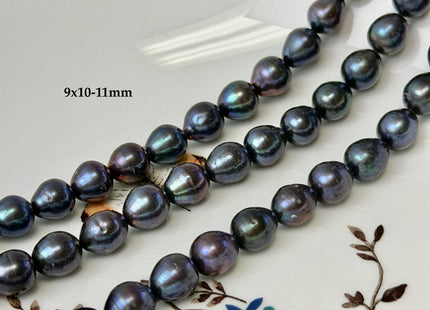 9-10x10-16mm Blue Black Peacock Color Freshwater Rice/Oval Pearl Beads #P3406