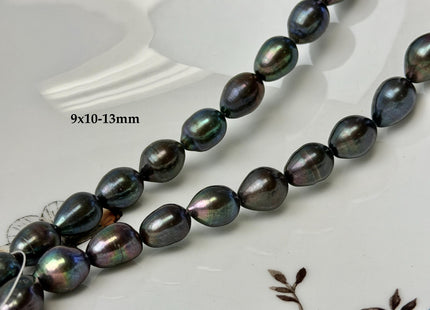9-10x10-16mm Blue Black Peacock Color Freshwater Rice/Oval Pearl Beads #P3406