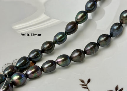 9-10x10-16mm Blue Black Peacock Color Freshwater Rice/Oval Pearl Beads #P3406