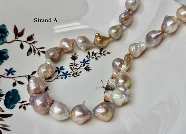 One-Of-A-Kind 11-21 mm AA Large Baroque Pearl Beads High Luster Natural Pink and White Baroque Edison Pearls #P3411