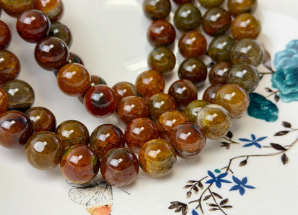 12-20mm Smooth Round Natural Dragon Vein Fire Carnelian Agate Gemstone Brown Green Orange Carnelian Beads 15.5 Inches Strand #4842
