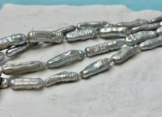7-10x20-28 mm Gray Biwa Stick Freshwater Pearl Beads Unique Biwa Keshi Pearls #P3412
