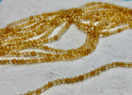 2 mm 3 mm 4 mm Faceted Round Yellow Honey Citrine Gemstone Loose Beads 15.5 Inches Strand #4843