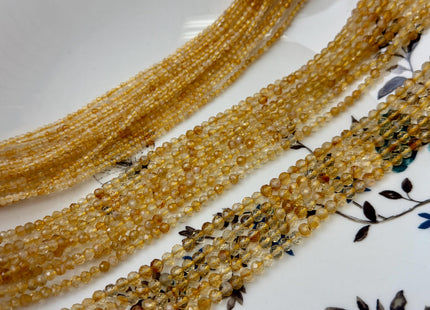 2 mm 3 mm 4 mm Faceted Round Yellow Honey Citrine Gemstone Loose Beads 15.5 Inches Strand #4843