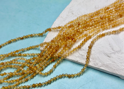 2 mm 3 mm 4 mm Faceted Round Yellow Honey Citrine Gemstone Loose Beads 15.5 Inches Strand #4843