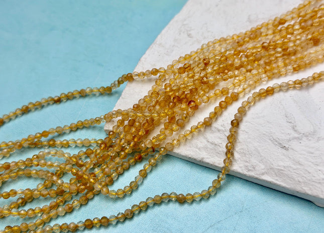 2 mm 3 mm 4 mm Faceted Round Yellow Honey Citrine Gemstone Loose Beads 15.5 Inches Strand #4843