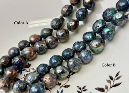 12-15 mm Half Strand Rainbow Blue Peacock Color Baroque Pearls Large 2.2mm Hole High Luster Iridescent Baroque Pearl 12 Beads #P3413