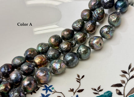 12-15 mm Half Strand Rainbow Blue Peacock Color Baroque Pearls Large 2.2mm Hole High Luster Iridescent Baroque Pearl 12 Beads #P3413