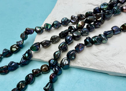 8-10 mm Dark Peacock Color Keshi Nugget Freshwater Pearl Center Drilled 15.5 Inches Strand 40 Pieces #P3305