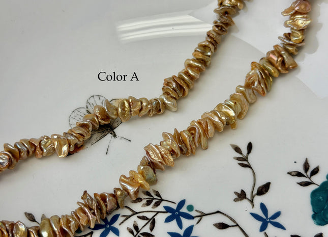 8-12 mm Rare Bronze Keshi Center Drilled Cornflakes Shape Keshi Chips Freshwater Pearls 16 Inches Strand #P3435