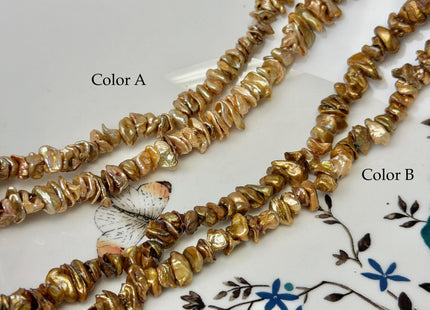 8-12 mm Rare Bronze Keshi Center Drilled Cornflakes Shape Keshi Chips Freshwater Pearls 16 Inches Strand #P3435
