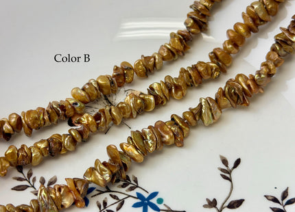 8-12 mm Rare Bronze Keshi Center Drilled Cornflakes Shape Keshi Chips Freshwater Pearls 16 Inches Strand #P3435