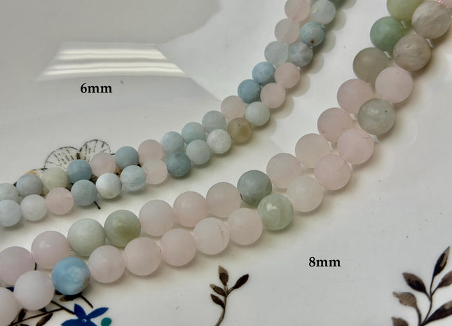 6mm 8mm 10mm 12mm AAA Natural Color Matte Smooth Round Morganite Gemstone Beads High Quality Pink Blue Green Color Morganite 8 Inches #2589