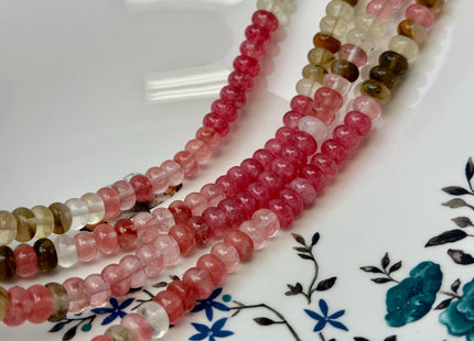 5x8 mm Smooth Rondelle Strawberry Quartz Tiger Eye Gemstone Beads 14.5 Inches Strand #4789