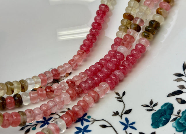 5x8 mm Smooth Rondelle Strawberry Quartz Tiger Eye Gemstone Beads 14.5 Inches Strand #4789