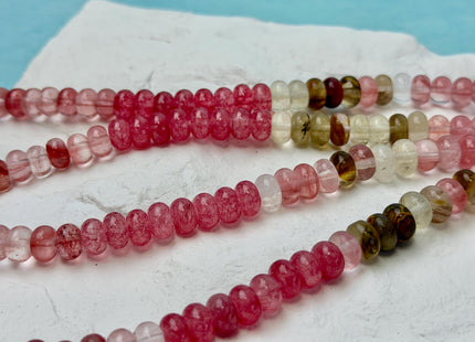5x8 mm Smooth Rondelle Strawberry Quartz Tiger Eye Gemstone Beads 14.5 Inches Strand #4789