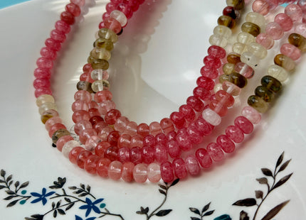 5x8 mm Smooth Rondelle Strawberry Quartz Tiger Eye Gemstone Beads 14.5 Inches Strand #4789