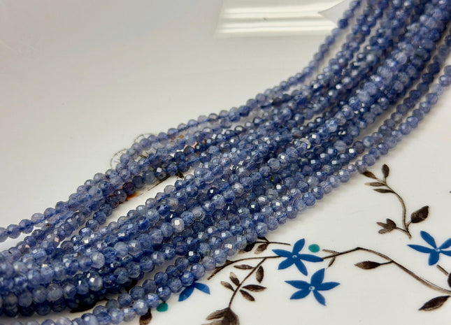 2 mm Micro Faceted Round Natural Iolite Gemstone Beads Tiny Blue Iolite Beads 15 Inches Strand #2058