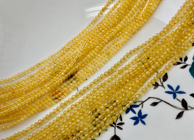 2.5mm 3mm Micro Faceted Round Honey Citrine Gemstone Beads Top Quality Honey Yellow Citrine Loose Beads 15 Inch Strand #3007