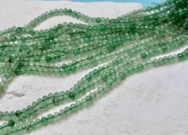 3x4 mm Natural Faceted Rondelle Green Strawberry Quartz Gemstone Beads 15 Inches Strand #4846